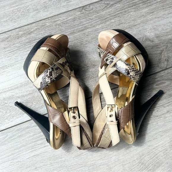 Michael Kors  Niki Cross Strap Genuine Snakeskin Stiletto Heels Sandals - Picture 7 of 14